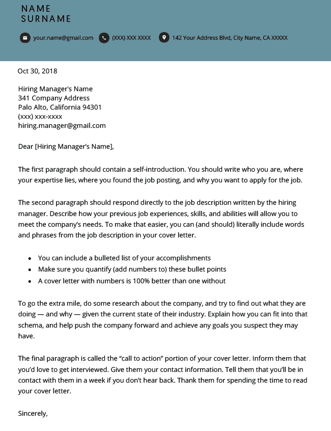 Clean Cover Letter Template for CV Genius cover letter builder