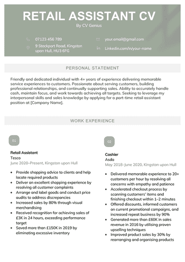 A retail assistant cv example