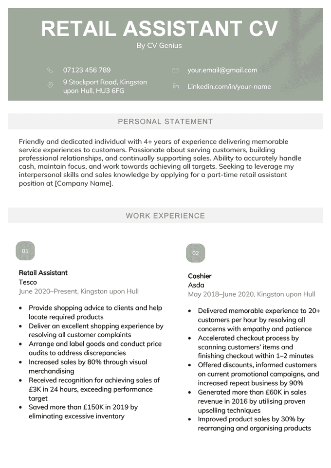 A retail assistant cv example
