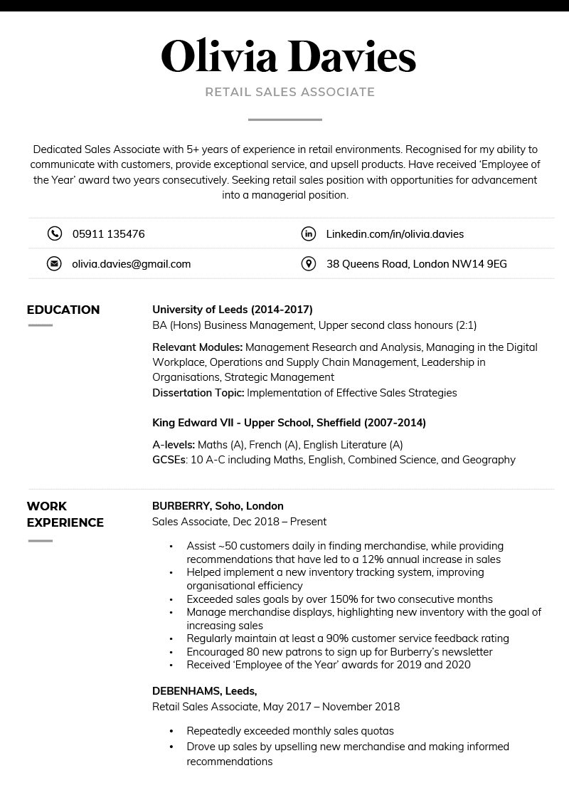 The Formal CV Template in black