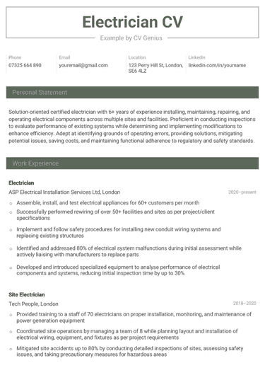 An example of an electrician CV.
