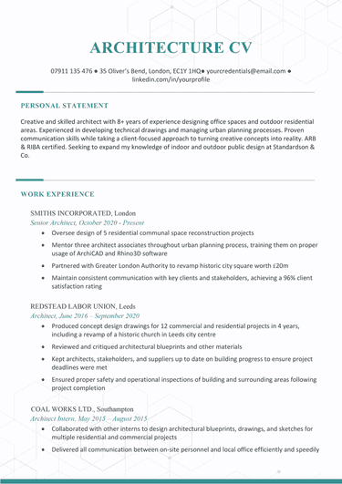 AN example of an architect cv