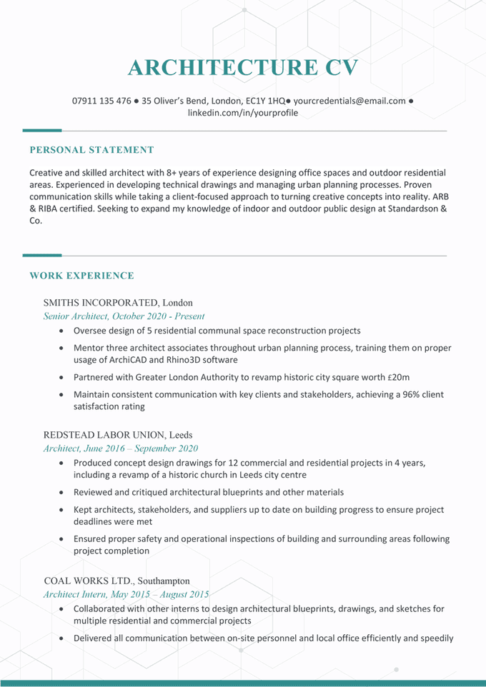 AN example of an architect cv