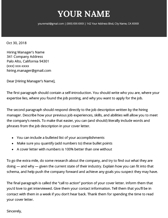 2021 Cover Letter Template for CV Genius cover letter builder