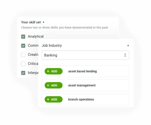 UK cover letter builder skills selection feature, highlighting our cover letter builder product for UK as localised for UK audiences