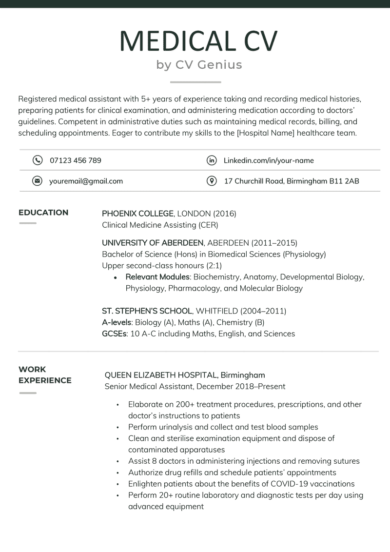 A medical CV template