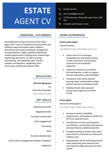An estate agent CV example