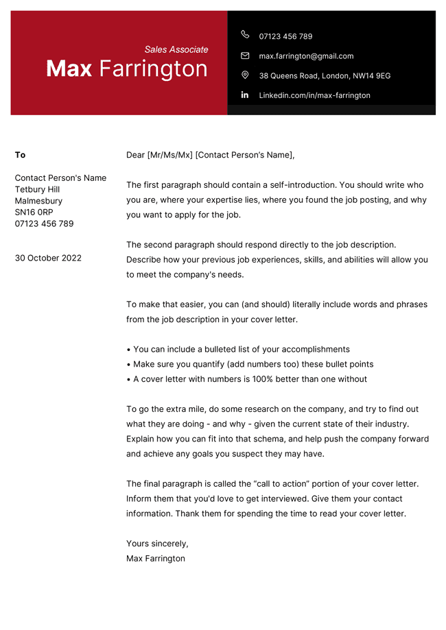 The Bloomsbury cover letter template