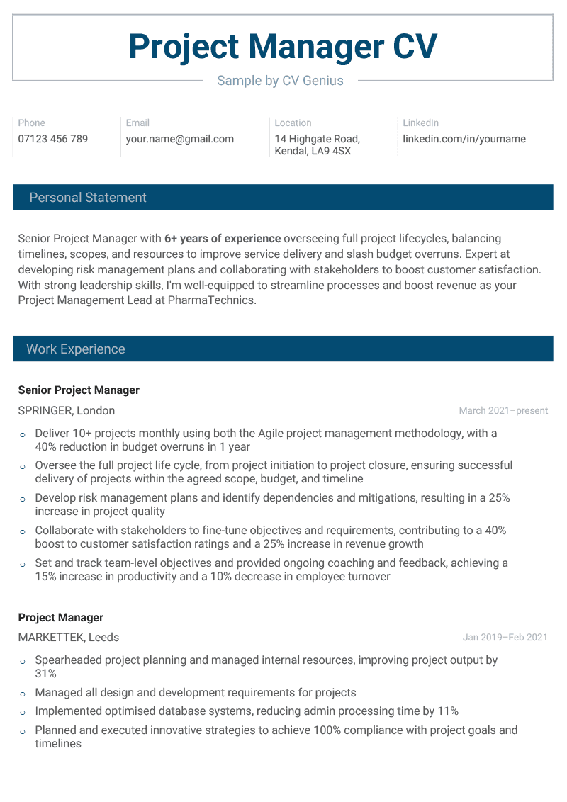 A project manager CV example