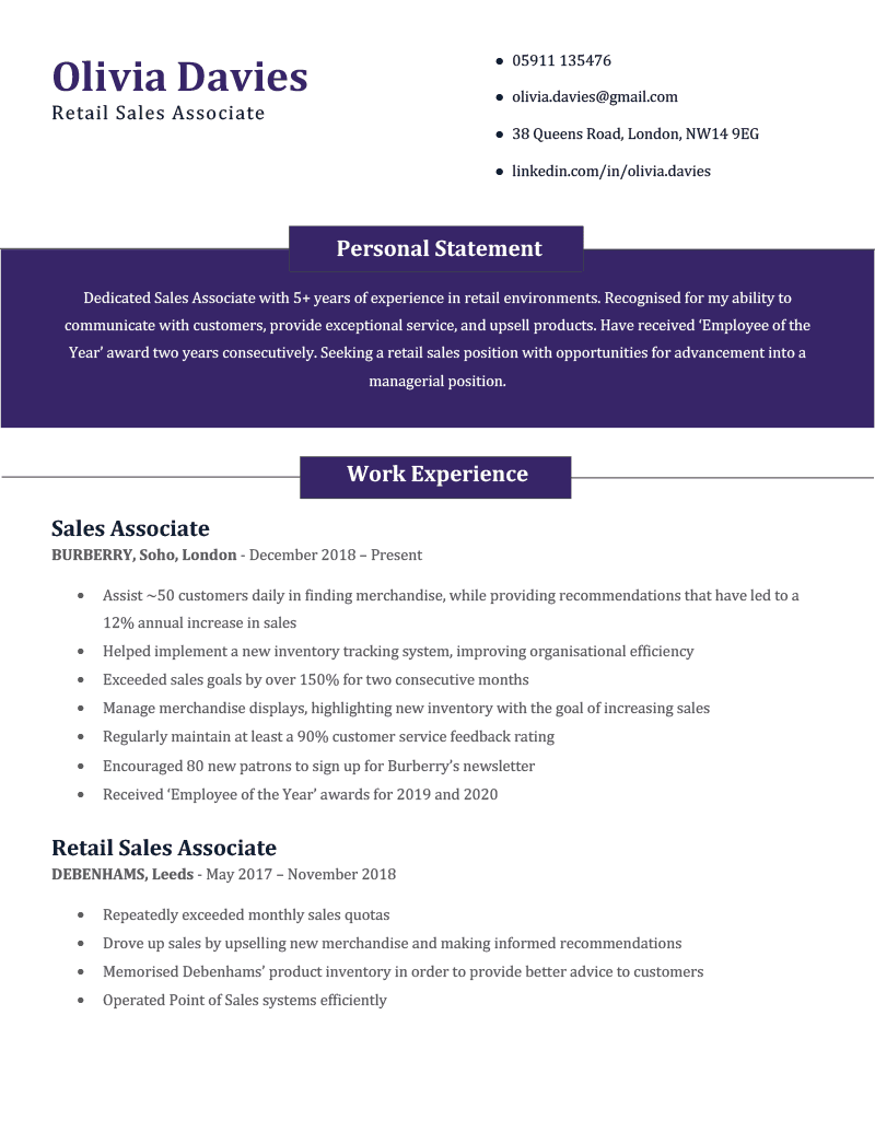 The Simple CV Template in purple