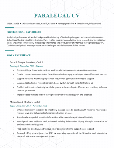 Paralegal cv example