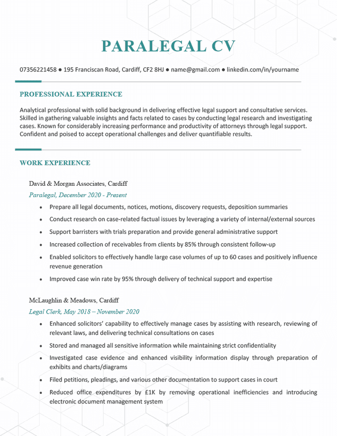 Paralegal cv example