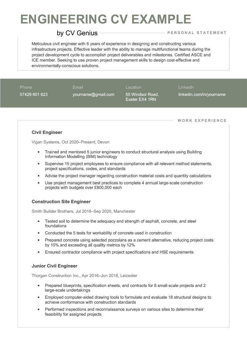 An engineering CV template