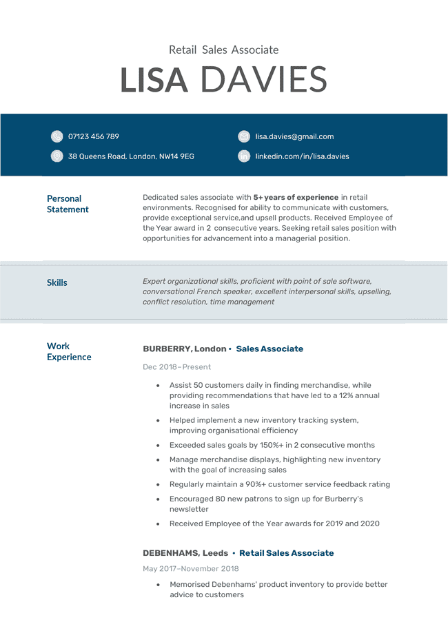 Blue version of the Abertawe CV template
