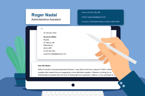 An applicant structures the first few sections of their cover letter, demonstrating the standard UK cover letter format