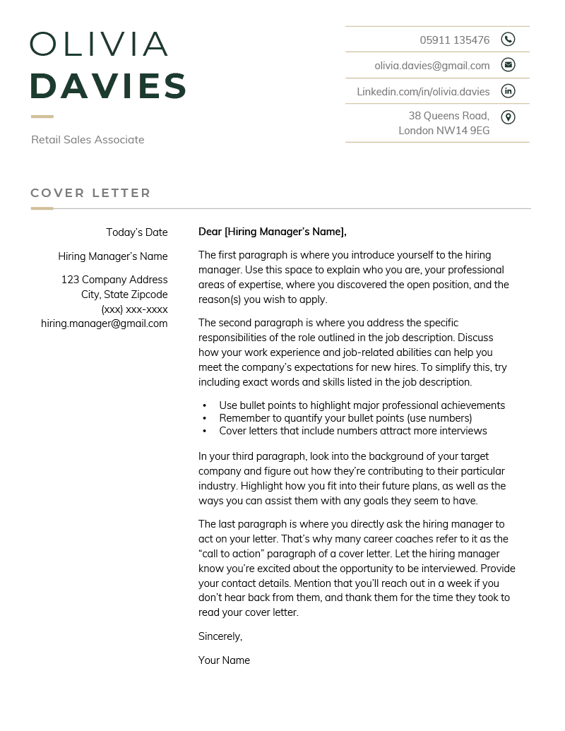 Cover Letter Template for UK: Austere, Green