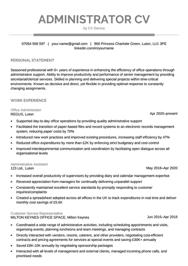 An administrator CV example