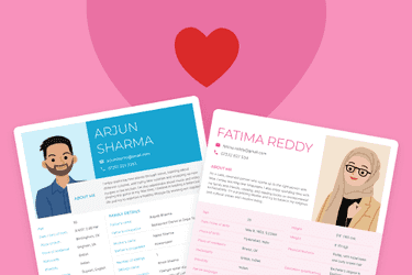 An example of two marriage CVs for a male and female applicant with a heart in the middle