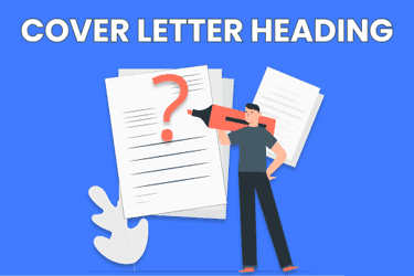 Under a header reading 'Cover Letter Heading', a cartoon person holds a giant orange marker next to a cover letter with a large orange question mark.