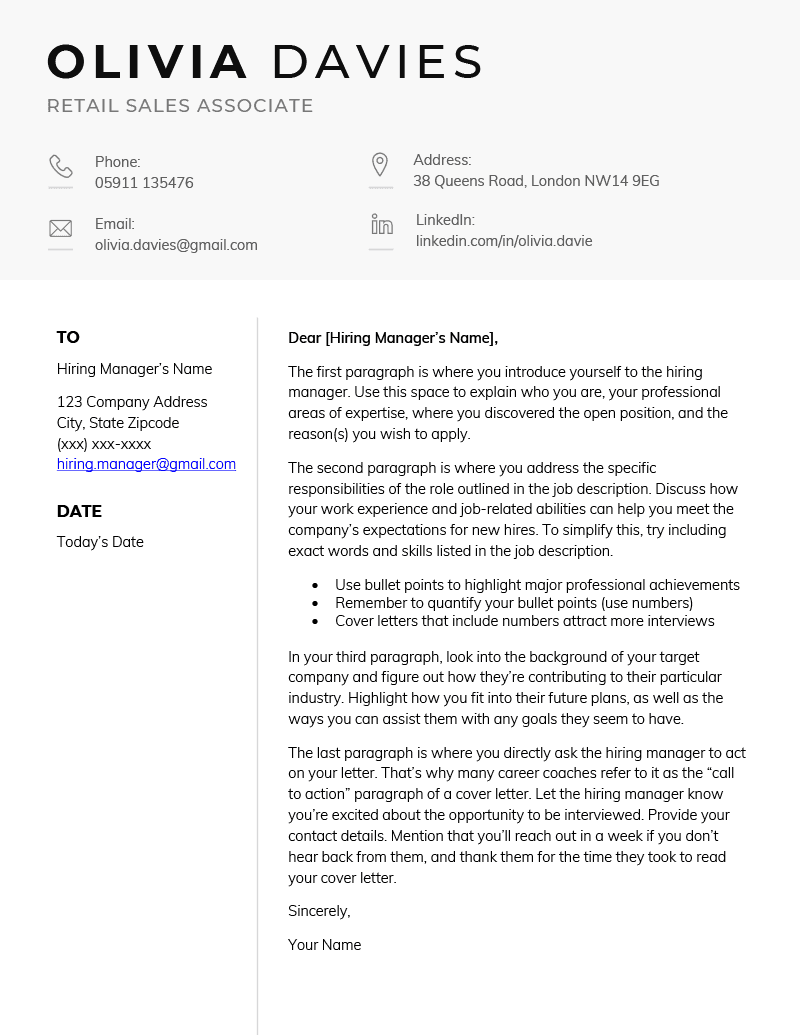 Cover Letter Template for UK: Corporate, Black