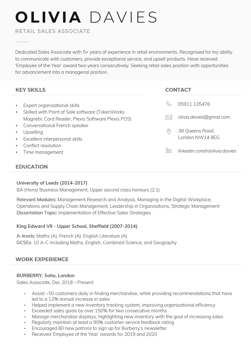 The "Dynamic" CV Template in black