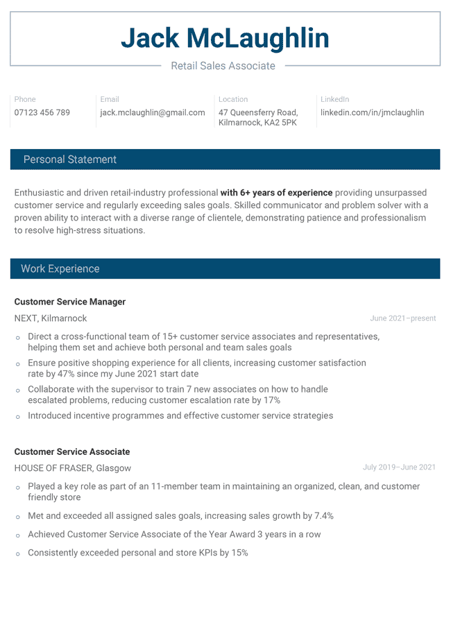 The Hawking CV template with a blue colour scheme.