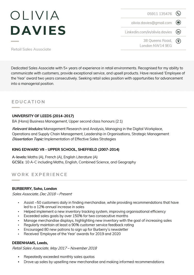 The Austere CV Template in green