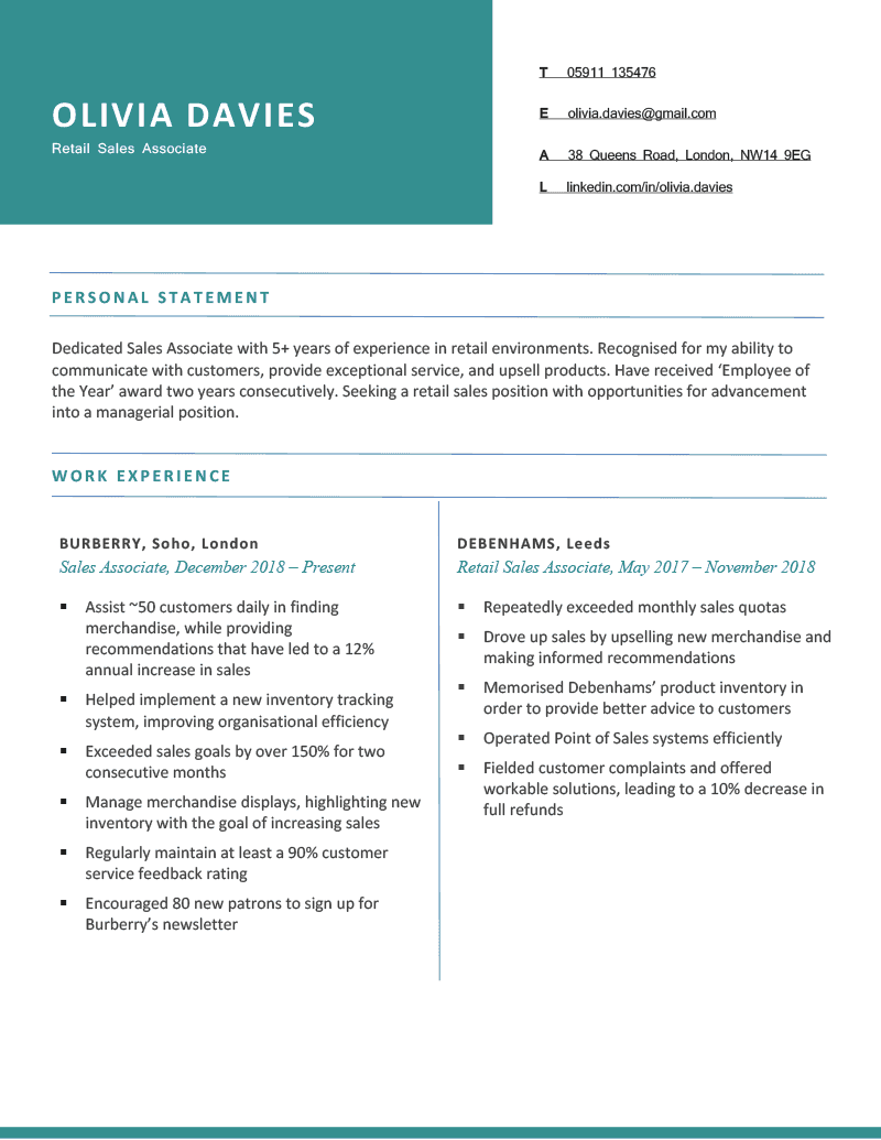 The Royal CV Template in blue