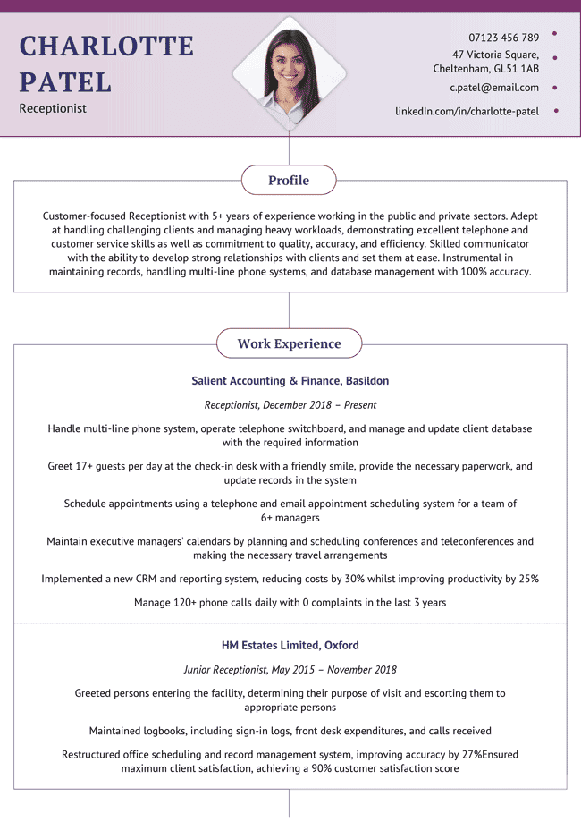 Purple version of the Pennines CV template