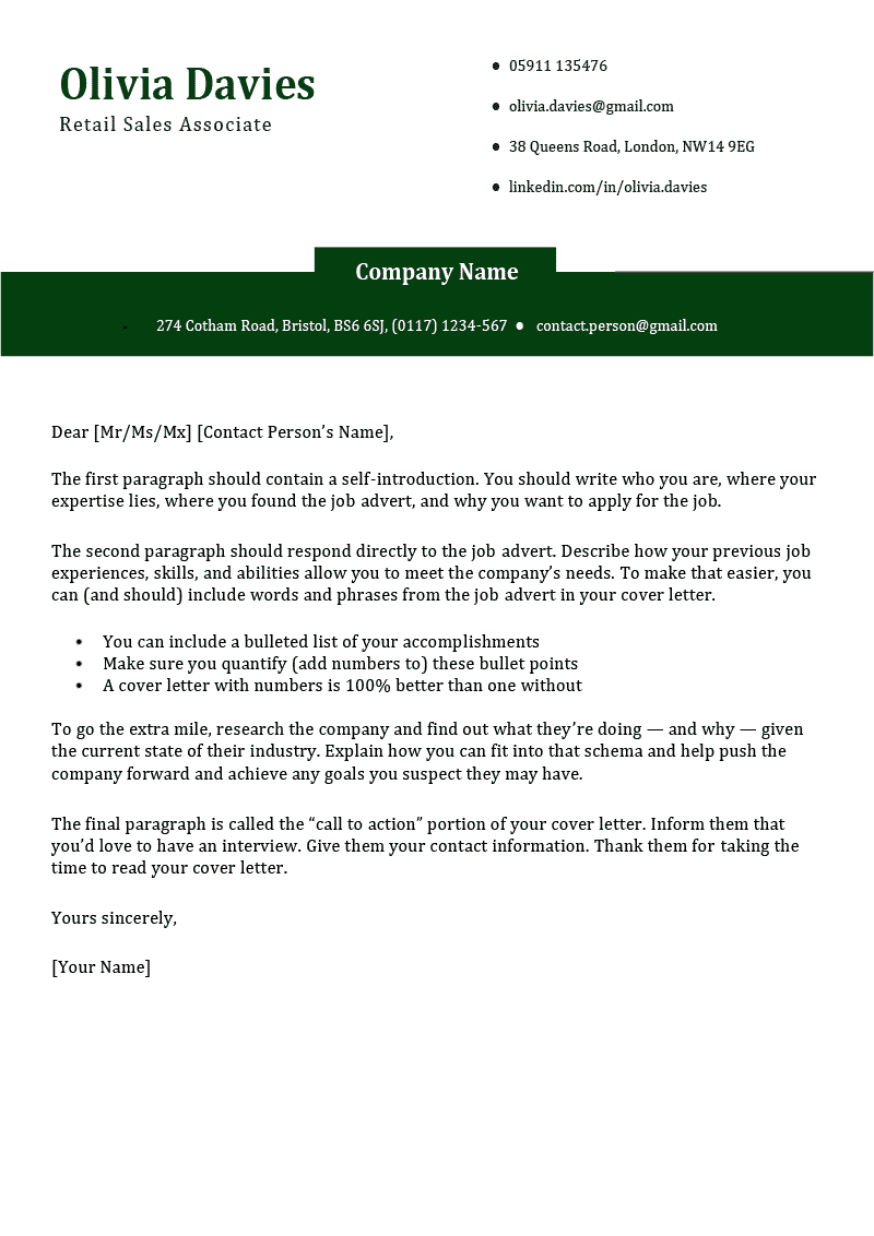 Cover Letter Template for UK: Simple, Green
