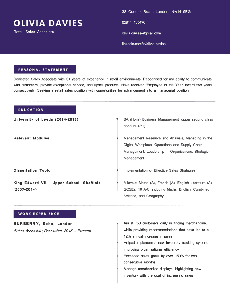 The Brixton CV Template in purple