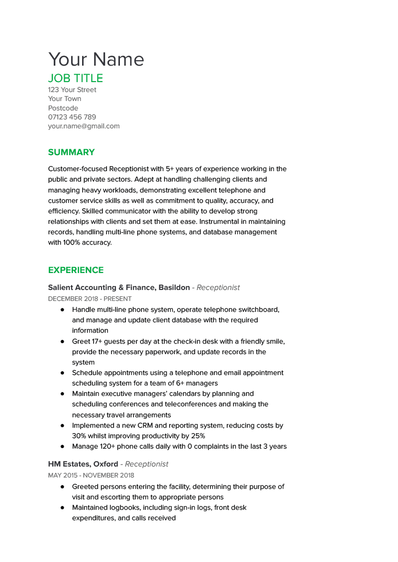 A Google Docs CV template