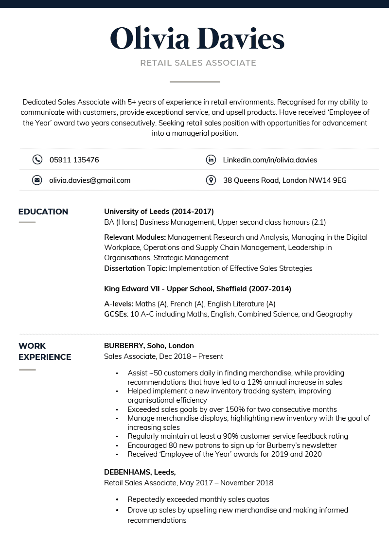 The Formal CV Template in dark blue