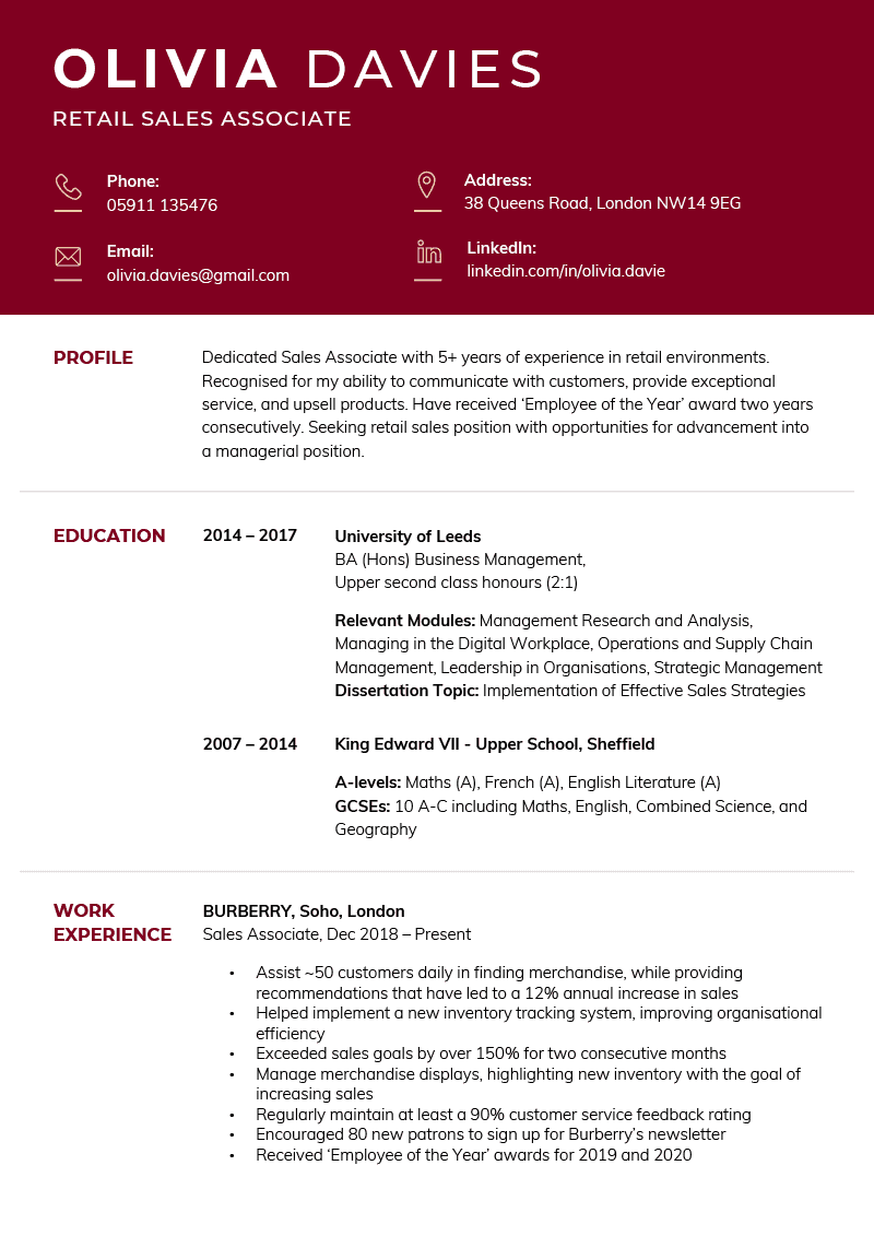 The Corporate CV Template in burgundy