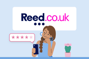 A women leaves a good review of the Reed CV builder using her phone.