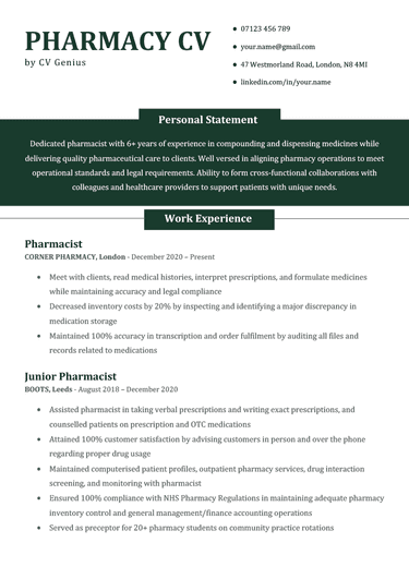 A pharmacy CV example