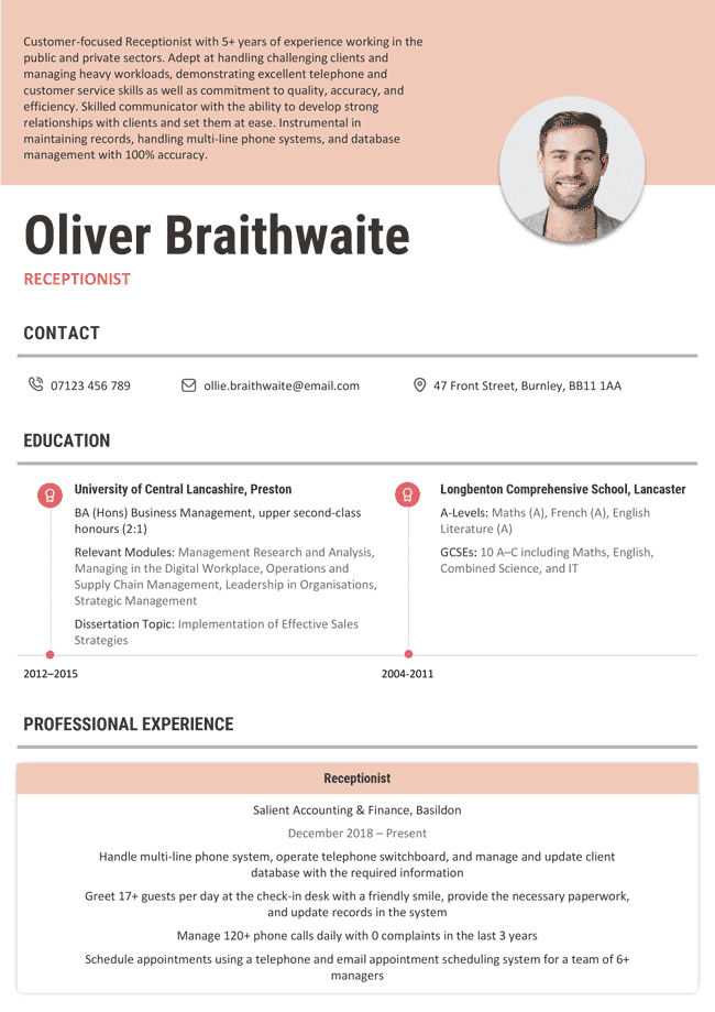 Orange version of the Lagan CV template