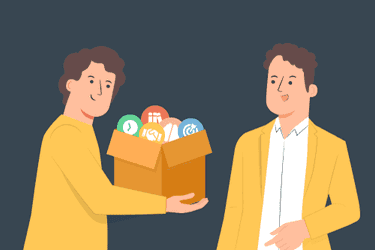 A cartoon character coming out of a cell phone passing a sign that reads 'Transferable Skills' to another cartoon character