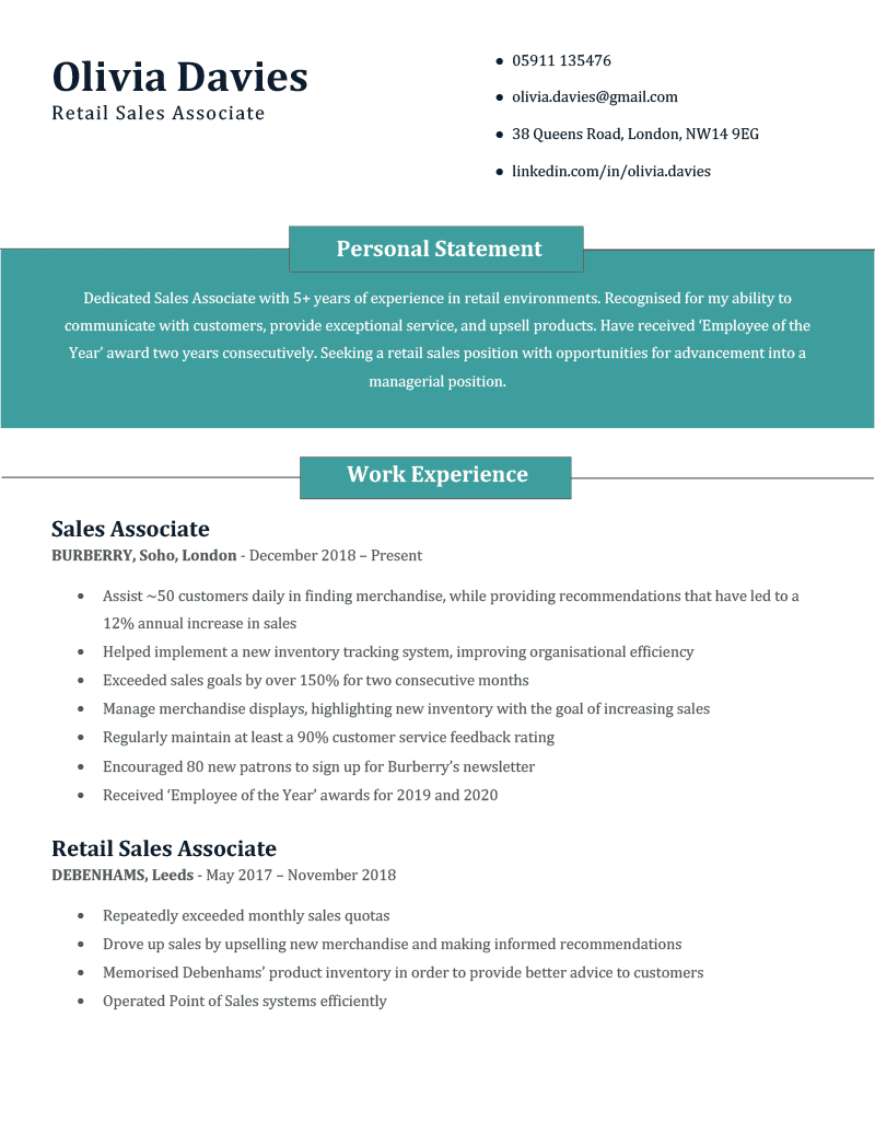 The Simple CV Template in blue