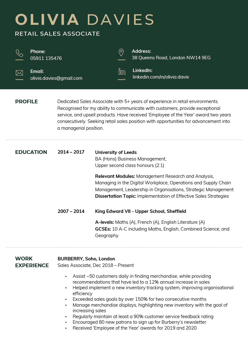 The Corporate CV Template in green