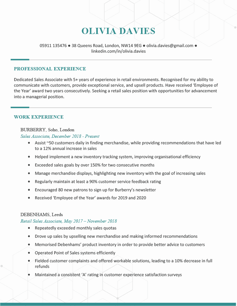 The Chelsea CV Template in blue