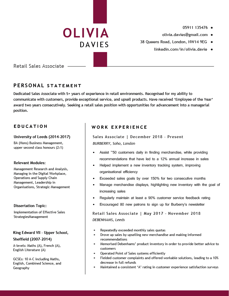 The Metropolitan CV Template in burgundy