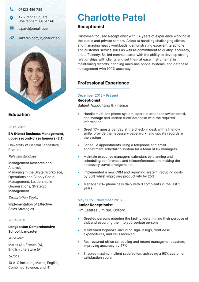 Blue version of the Hebrides CV template