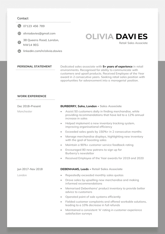 Black version of the Stirling CV template