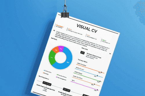 An example of a visual CV on a blue background