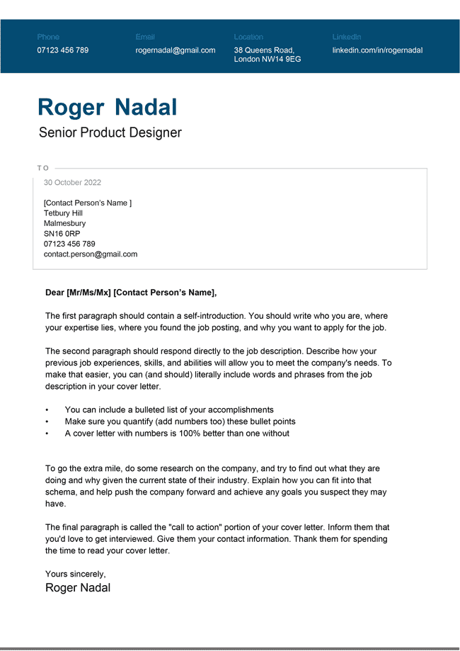 The Mercia cover letter template