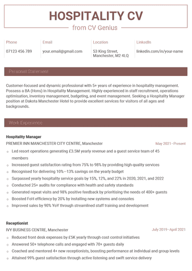 An example of a hospitality cv