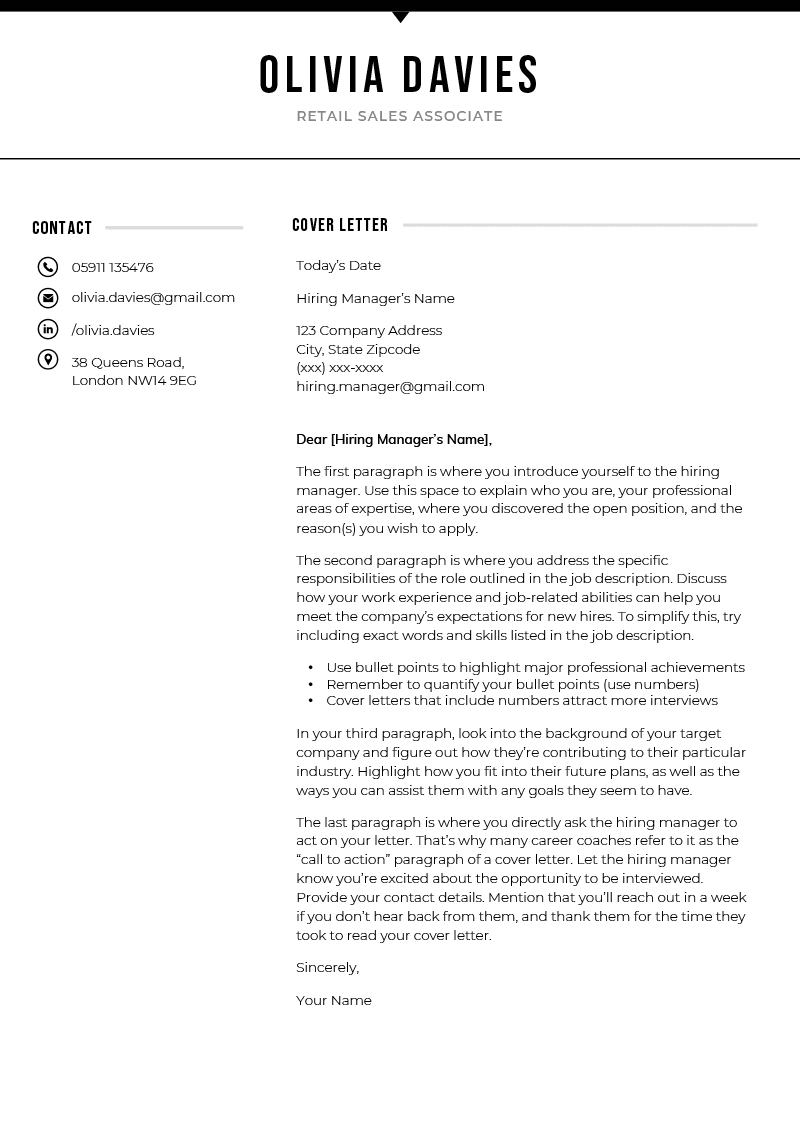 Cover Letter Template for UK: Bold, Black